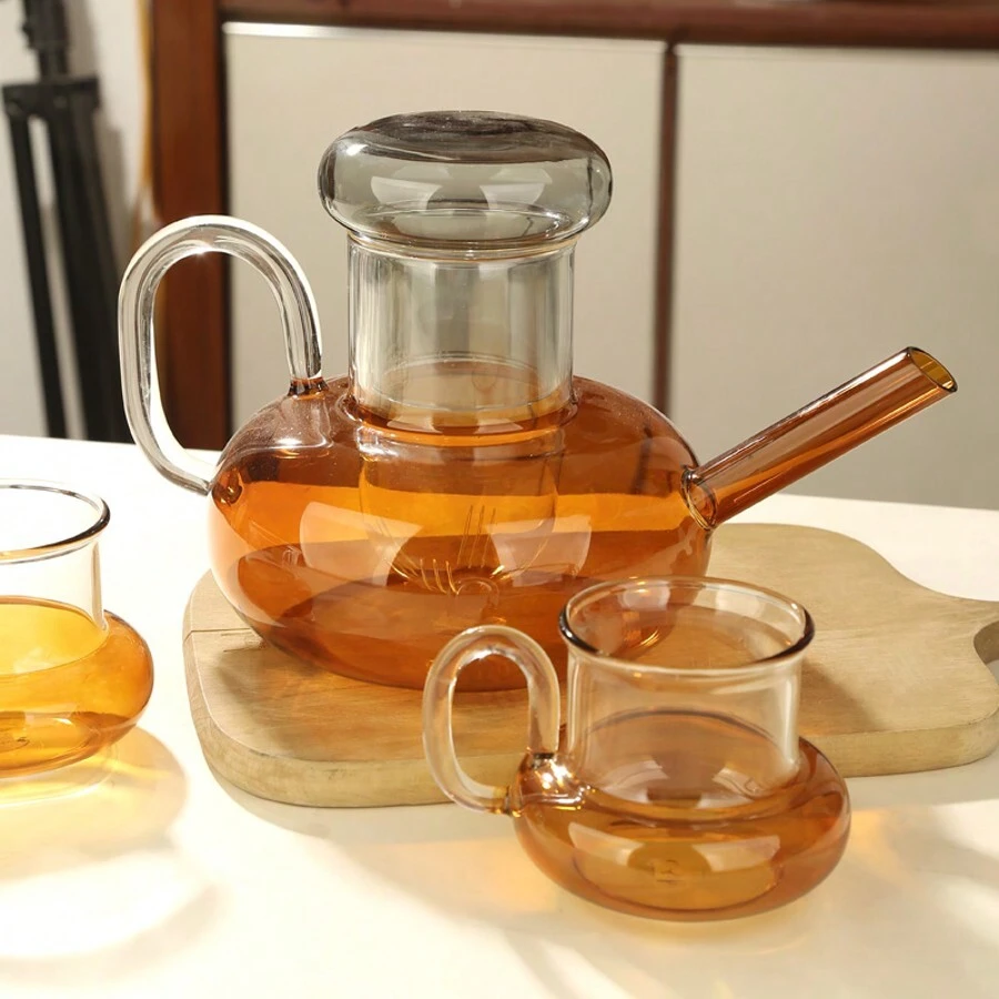 High Borosilicate Glass Heat-Resistant Tea Set 1 Pot 2 Cups, Luxurious Large Capacity Home Teapot Set