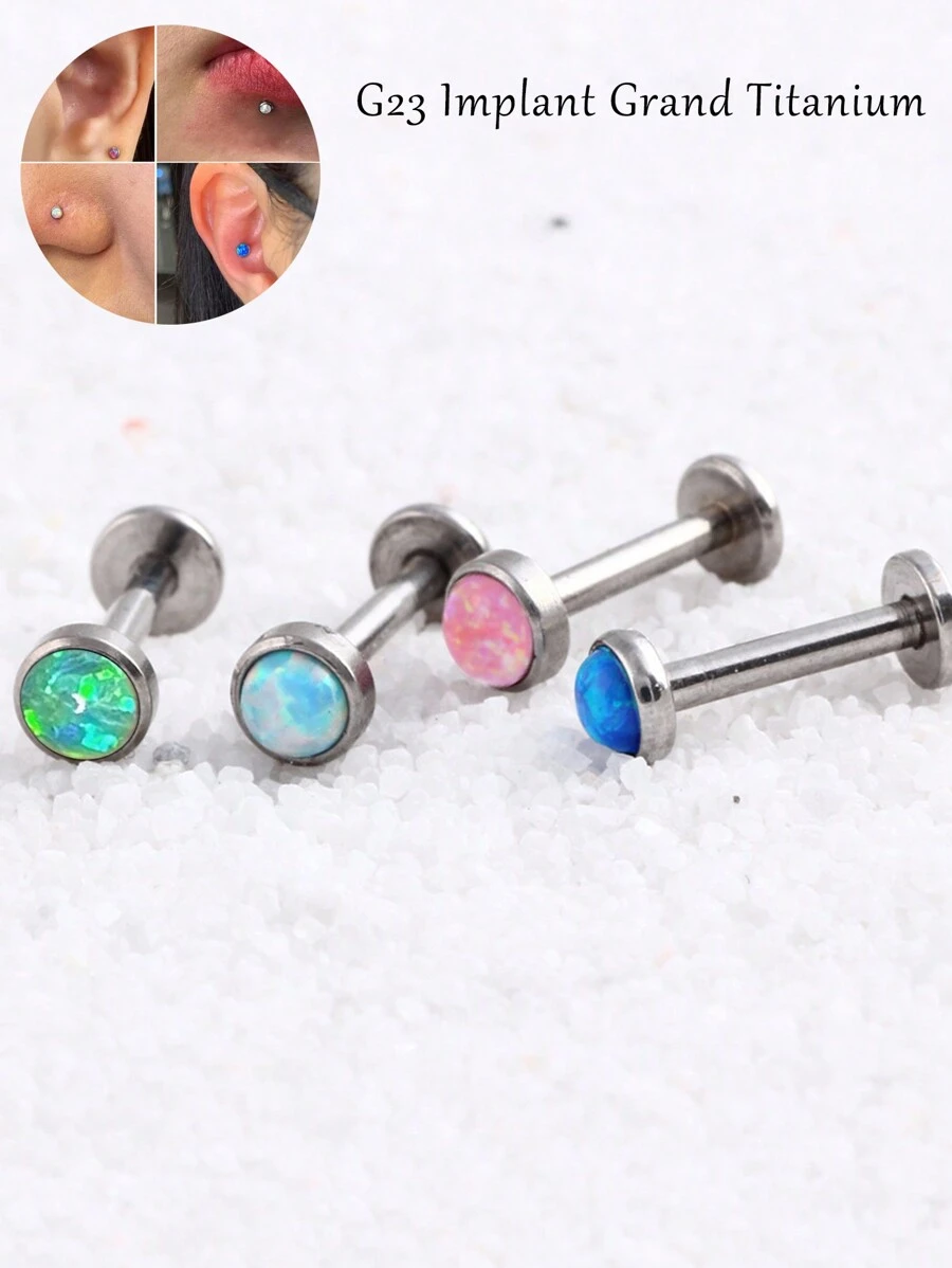1pc Luxury Fashion G23 Titanium Piercing Jewelry 16G Opal Decorated Lip Stud, Earrings, Cartilage Stud, Nose Stud, Body Piercing Jewelry