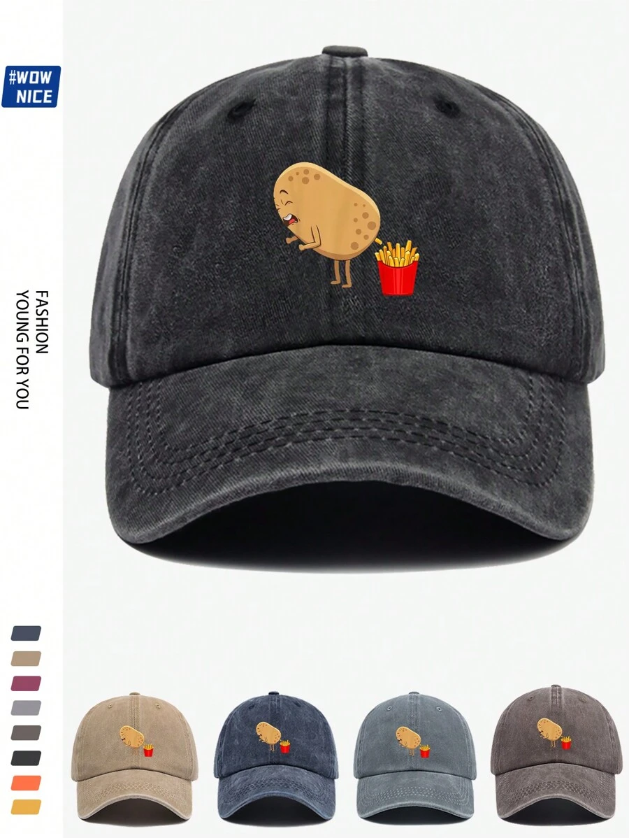 1pc Amusing Potato And Fries Graphic, Unisex Print Baseball Cap, Breathable, Adjustable Size, Humorous Pop Art Truck Driver Hat, Brimmed Pop Pop, Fun Gift, Casual Sunshade Hat For Men & Women, Valentine's Day Gift