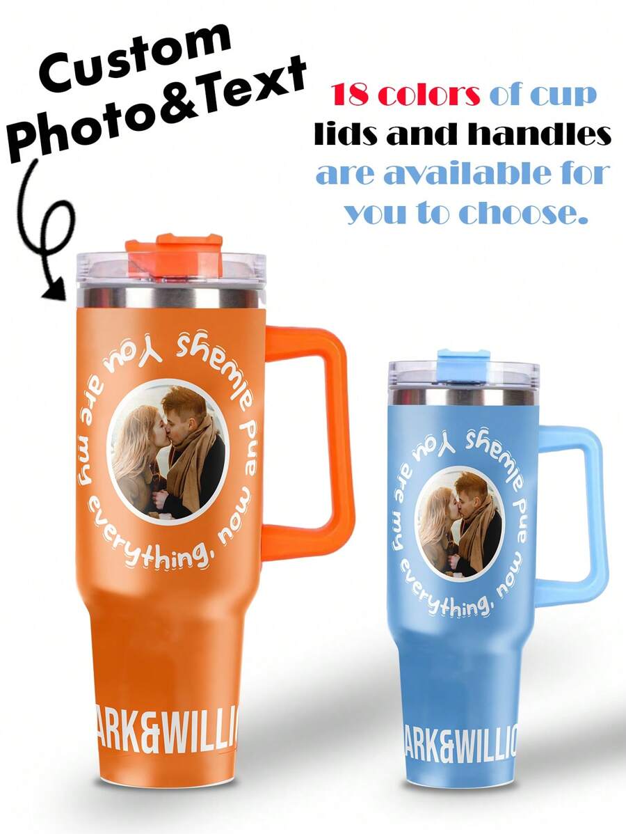 1pc 40oz Custom Photo And Text Stainless Steel Tumbler, Designed In A Colorful Romantic Style, With Its 304 Inner Container, Is Perfect For Personalizing With Your Favorite Photos And Text. It Suits Various Occasions Such As Valentine's Day, Birthdays, Weddings, Anniversaries, Parties, And More. This Tumbler Also Makes A Thoughtful Gift Choice For Couples, Classmates, Parents, Families, And Loved Ones.