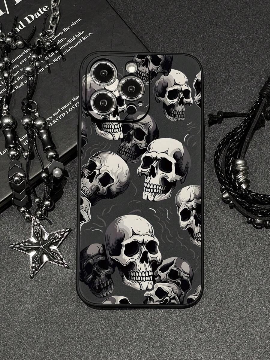 1pc Gothic Skull Print Frosted Edge Phone Case, Compatible With Apple IPhone 11/12/13/14/15/16/16Pro/16ProMax And Galaxy A05/A15/A25/A35/A53/A54/A55/A56/S23/S24/S25