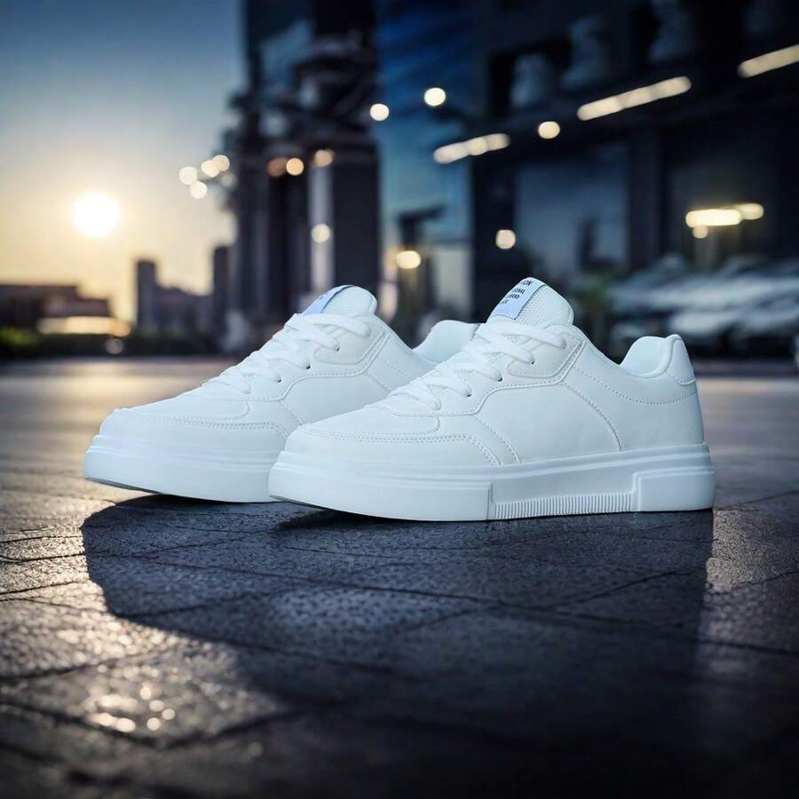 1 Par de Tênis Casuais de Cano Baixo para Homens com Cor Sólida e Retalhos Contrastantes - Adequado para Caminhada e Atividades ao Ar Livre - Versátil Calçado Casual Branco Adequado para Adolescentes em Verão Casual ou Atividades ao Ar Livre, Viagens de Férias ou Presentes de Formatura ou Acessórios de Aniversário, Academia