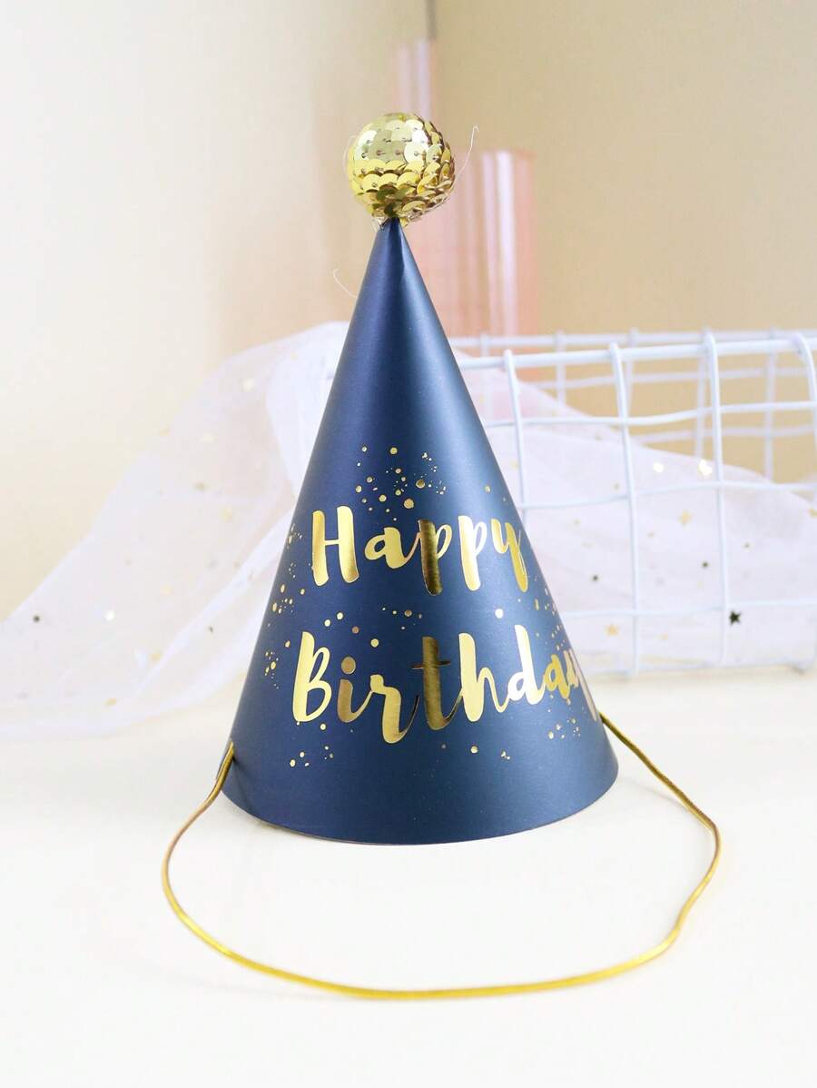 1 set (5 piezas) - Gorra de cumpleaños negra y dorada, gorra de cumpleaños cónica creativa, accesorios para fiestas de cumpleaños, props para fotos
