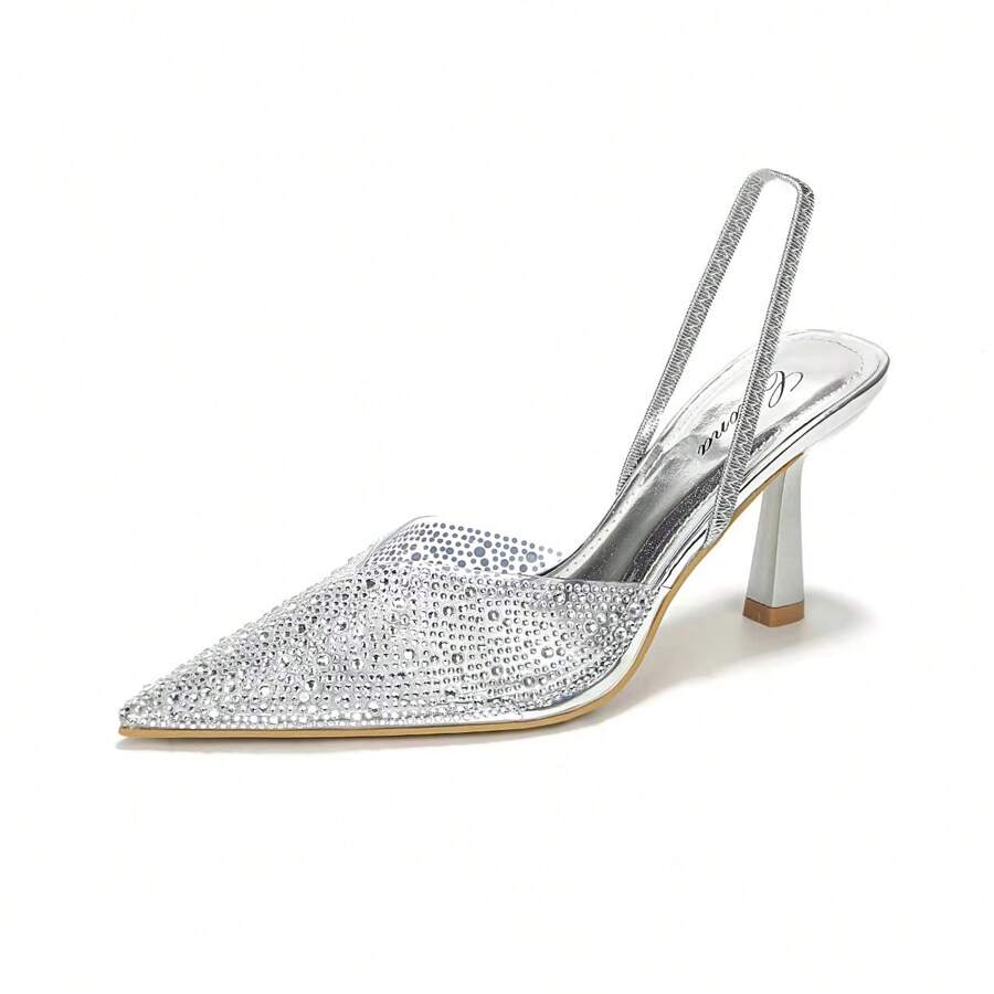Damesschoenen met strass-decoratie, puntige neus en minimalistische hoge hakken, casual dagelijks te dragen, stijlvolle sandalen, zomersandalen voor dames