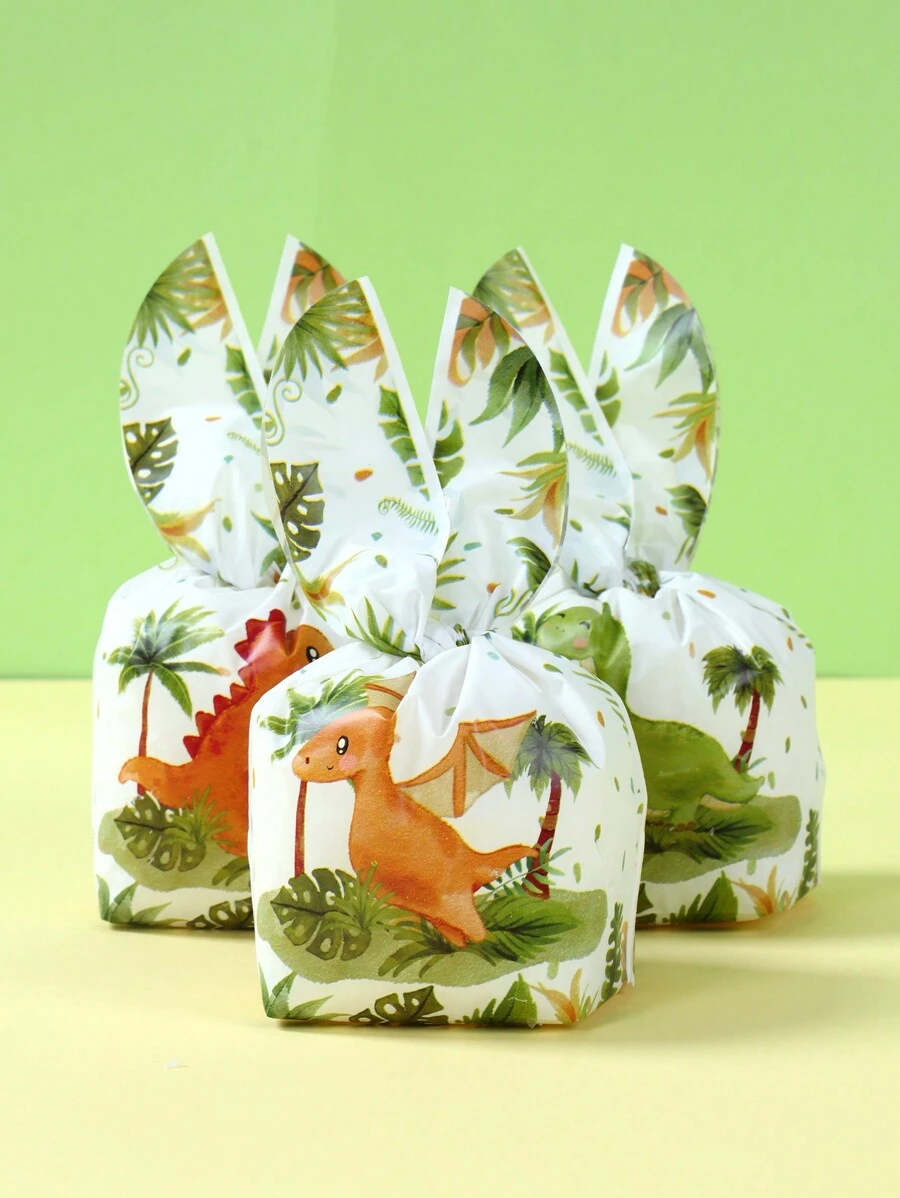 50 pezzi borsette a forma di orecchie di coniglio a tema dinosauro, borsette da regalo design a cartoni animati dinosauro mini con orecchie di coniglio, forniture per confezioni regalo, decorazioni per feste a tema dinosauro, decorazioni per feste di compleanno, forniture per feste di matrimonio, borse per bomboniere