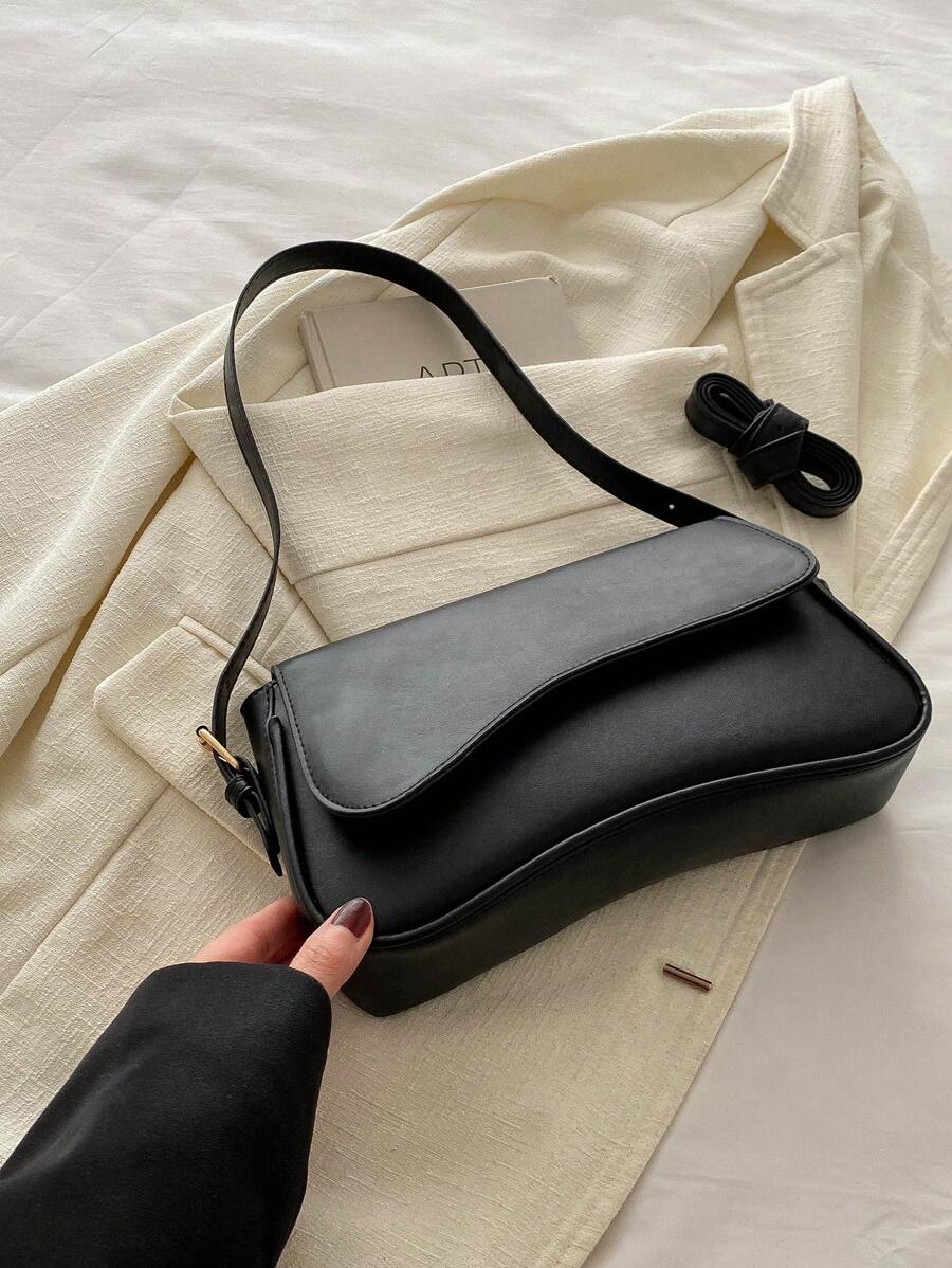 Bolso cuadrado minimalista con solapa, bolso debajo del brazo de unicolor simple, bolso de textura de PU, bolso versátil de moda