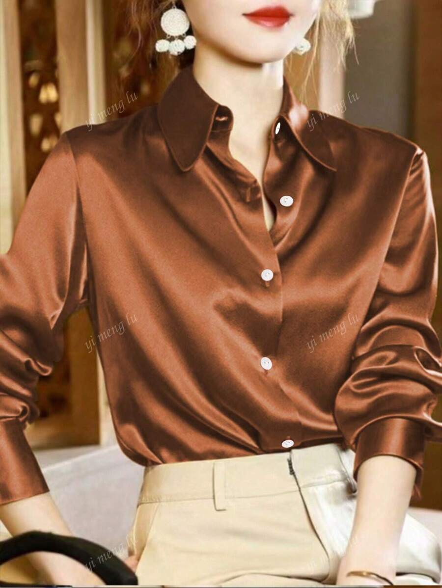 Blusa casual de mujer de un solo pecho de unicolor y manga larga