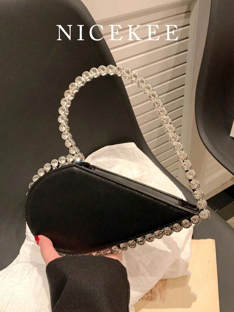 Nuevo bolso de noche de estilo clásico y lujoso para mujer. Elegante y versátil, con forma de corazón con brillantes. Puede contener lápiz labial, cambio, teléfono móvil. Adecuado para fiestas, cenas, bailes, bodas. Bolso con forma de corazón que combina perfectamente con los vestidos del Día de San Valentín.