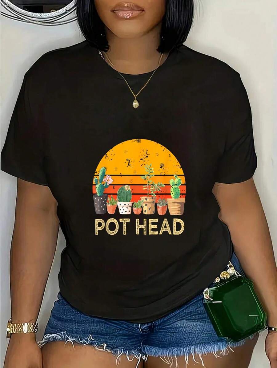 Pot Head Stone Flowers Vintage Retro Sunset T-Shirt Casual Short Sleeve Shirt
