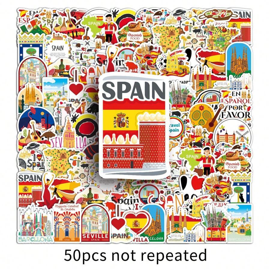 50 Spanish Graffiti Stickers, Personalized Outdoor Travel, Spain Decoration, Phone Cases, Luggage, Laptop Stickers,School Supplies,Back To School
