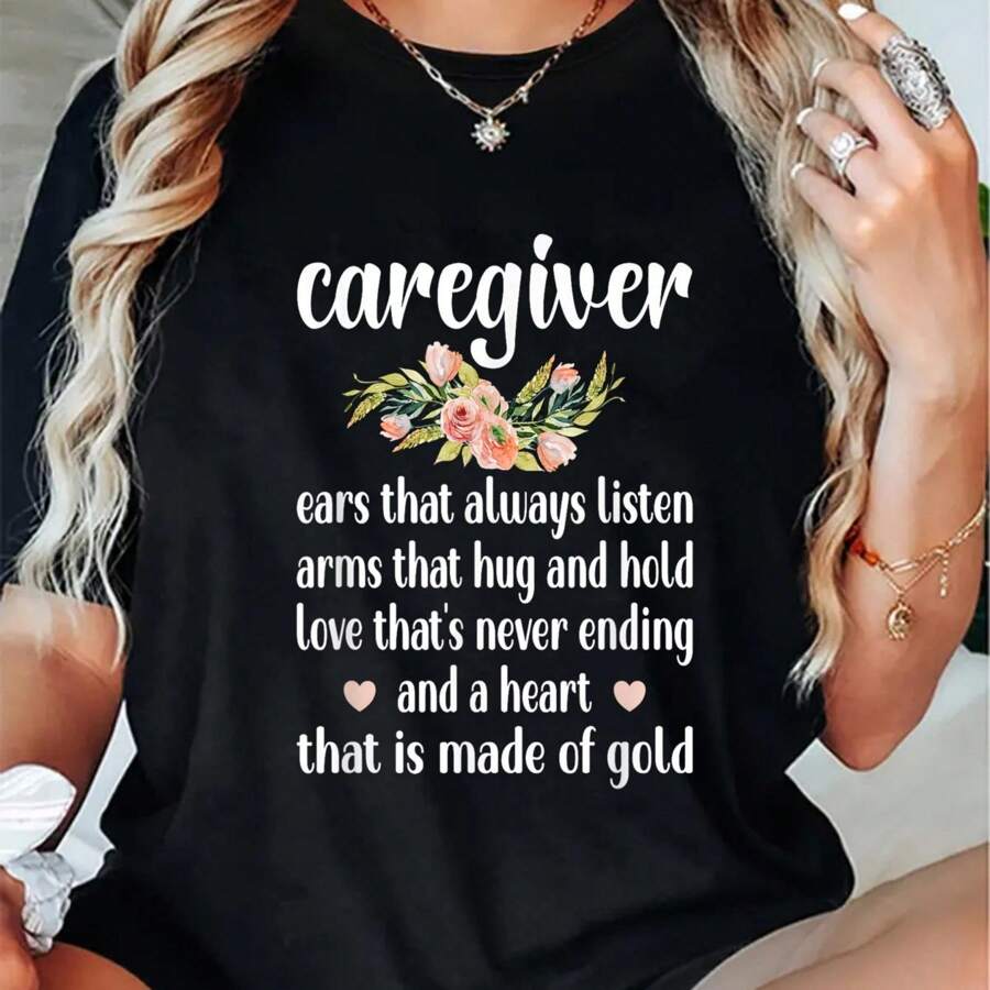Caregiver Cute Definition Caregiving Best Caregiver T-Shirt Cotton Shirt
