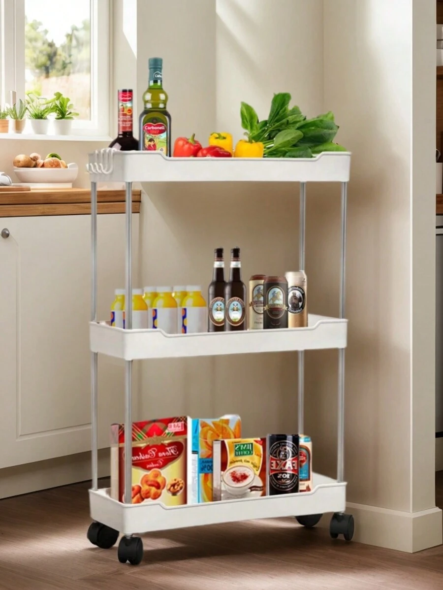 1pc 4-Tier Storage Rack, Floor-Standing Shelf For Bedroom, Kitchen, Bathroom, Dorm, With Storage Baskets - Narrow Version Outdoor Decor