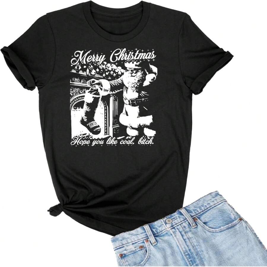 Go All Out Merry Christmas Hope You Like Coal Funny Santa Mens Women Youth T-Shirt