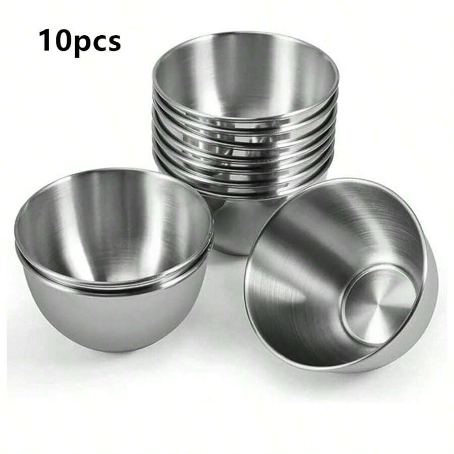 10 Peças Tigelas de Molho de Aço Inoxidável, Mini Pratos de Condimento, Tigelas Redondas para Aperitivos, Molhos, Lanches, Conjunto para uso em Restaurante/Hotel, Suprimentos Escolares