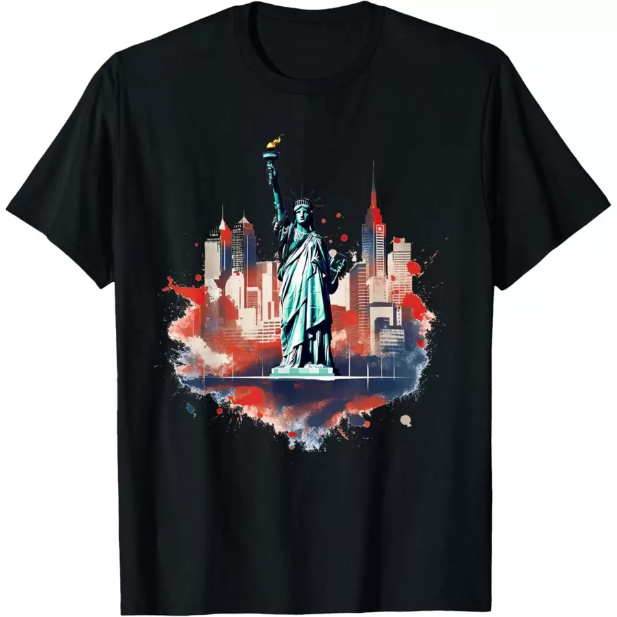 New York City Downtown Skyline Statue Of Liberty NYC Men's Summer Casual T-Shirt, Comfortable - Breathable, Soft, Slightly Stretching, Street Hip Hop Style T-Shirt 100% Cotton All-Season Wear Individuality Unisex Top 220g