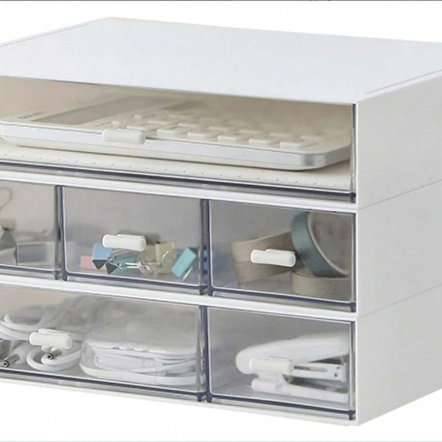 Desk Organizer With 6 Drawers, Makeup Organizer, Plastic Cosmetic Organizer, Bathroom Organization Boxes, Desktop Storage Box(White)