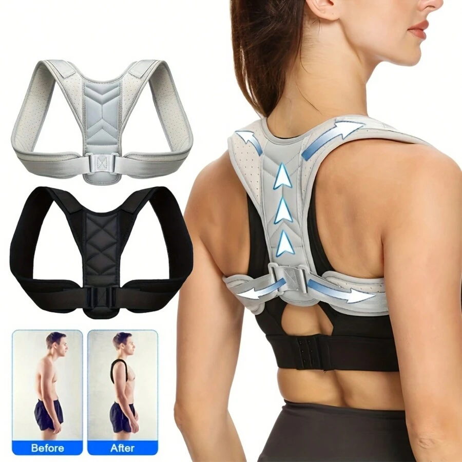 1 Piece Of Men's And Women's Posture Corrector, Outdoor Running Fitness Corrector With Adjustable Upper Back Support Collarbone, Providing Comfortable Neck And Shoulder Alignment For Men's And Women's Physical Health. Fixed Upper Back Support Ankle, Back And Shoulder Invisible Underwear, Black