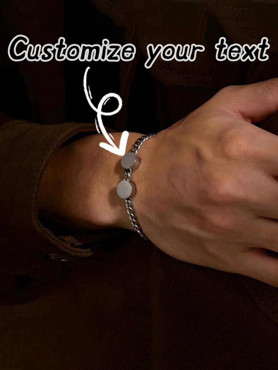1 Piece - Custom Engraved Stainless Steel Bracelet Is Dazzling And Paired With An Exquisite Round Pendant.