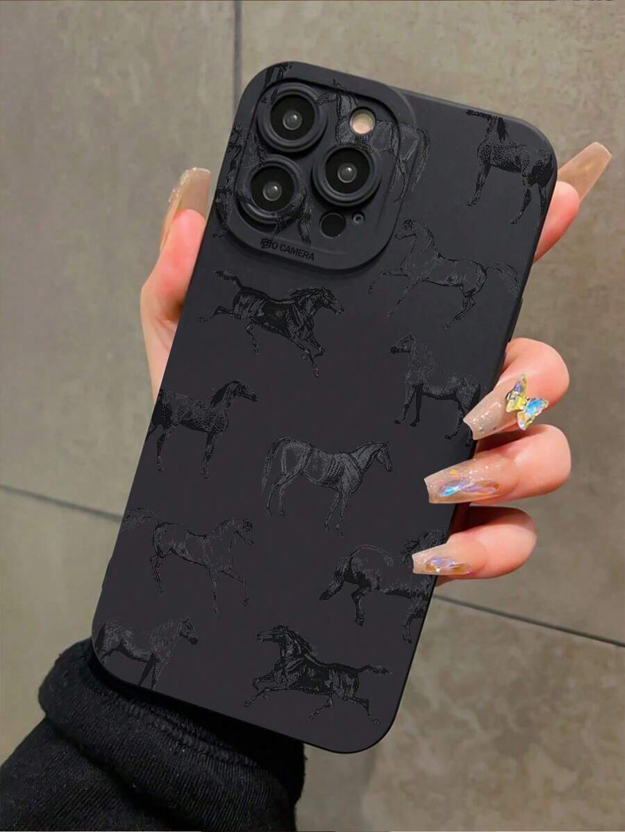 Funda de teléfono móvil de silicona líquida con diseño de caballo, protección integral, anti-choques, a prueba de caídas, de goma suave TPU, compatible con iPhone