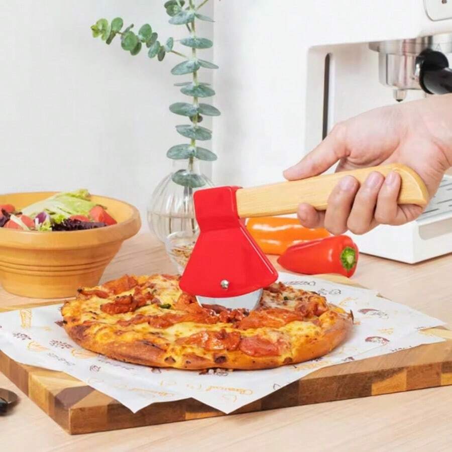 1/2 szt. Zestaw krajalnic do pizzy ze stali nierdzewnej w kształcie topora z uchwytem i ostrym obrotowym ostrzem okrągłym, nadaje się do wałków do krojenia pizzy do ciast, ciasteczek, chleba, ciast itp., do kuchni, jadalni, domowych wypieków małych przedmiotów