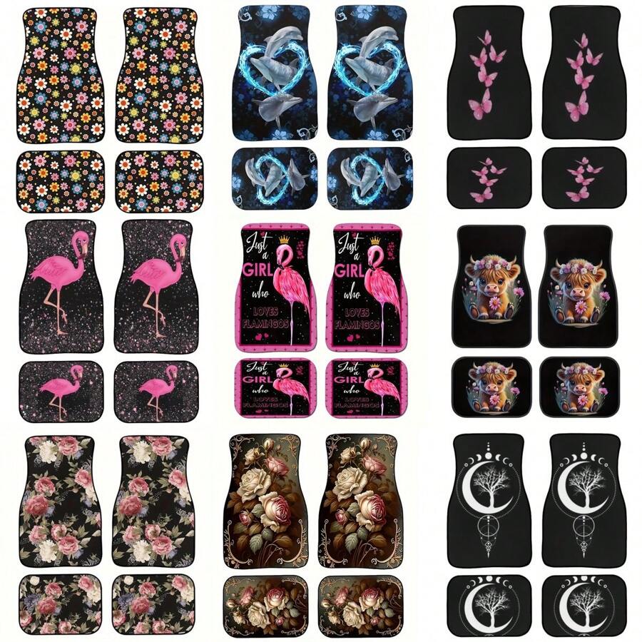 4 pièces Tapis de sol de voiture universels imprimés, tapis de sol antidérapants pour les sièges avant et arrière, tapis de protection de sol de voiture anti-salissure et anti-poussière pour une protection toute saison - faciles à installer et à nettoyer