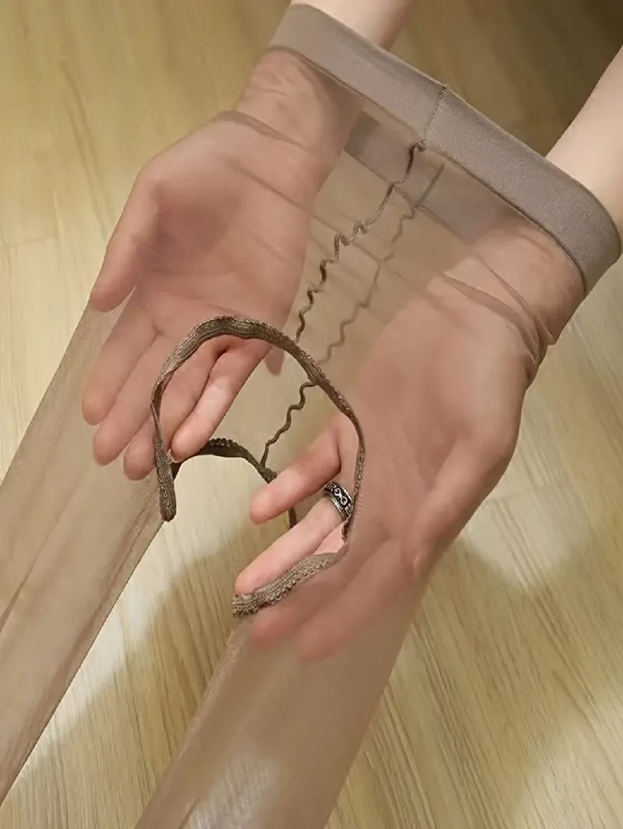 1 paio di leggings trasparenti super sottili di colore unito da donna, adatti per 80-140 libbre, 150-175 cm di altezza, con design vita alta e inguine, in morbida miscela di nylon ed elastan, collant aderenti e sexy senza cuciture