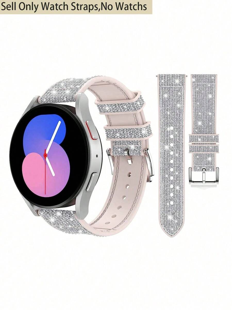1pc Samsung Galaxy Watch Strap 4/5/6/7Series Sports , Soft Silicone Strap Compatible With Galaxy Watch 5/Watch 4 40mm 44mm And Samsung Watch Strap 3 41mm/Gear 2 Wristband - Shiny Silver , 2 Sizes (20mm/22mm), Please Make Sure Your Watch Dial Size Before Purchasing! Smart Galaxy Watch6 Band