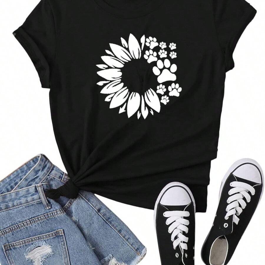 Dog Paw Graphic Print Tee Shirts Women Short Long Sleeve Pullover Love Heart Tops Dog Mom Sweatshirts