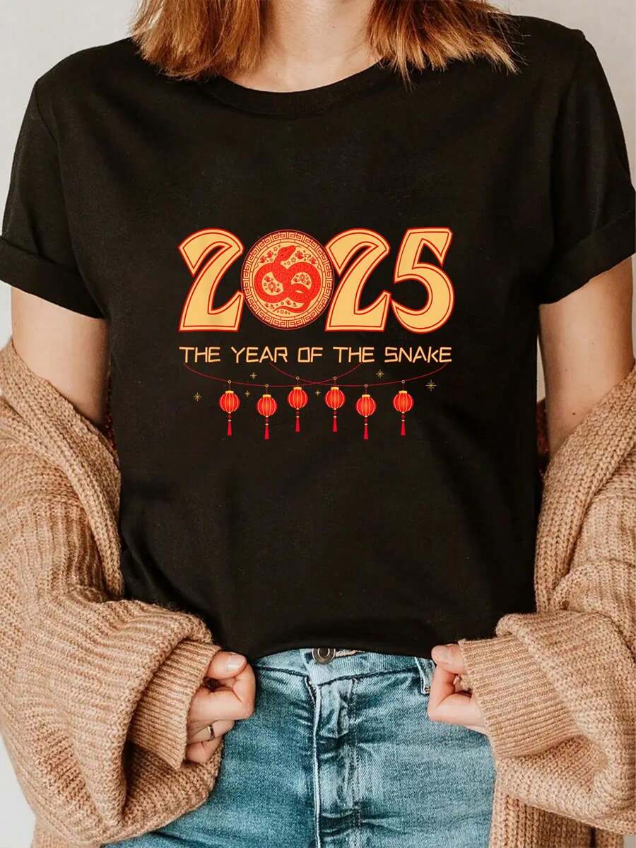 100% Cotton Chinese Year Of The Snake 2025 Astrology Zodiac Star Sign T-Shirt