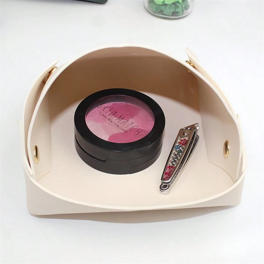 1PC Nordic Style PU Leather Storage Tray, Desktop Storage Tray, Jewelry And Cosmetics Key Storage Tray, Living Room Snack And Fruit Tray