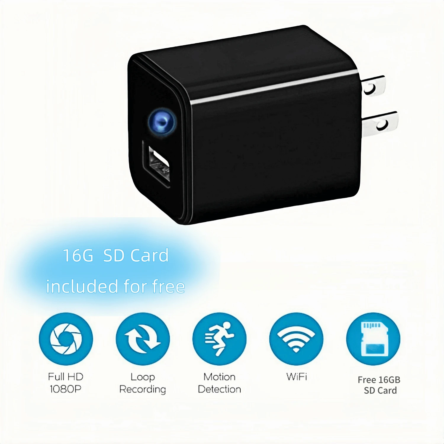 Mini telecamera domestica WiFi con scheda SD da 16 GB gratuita, registrazione audio video, controllo APP, visualizzazione remota, archiviazione su scheda SD locale, telecamera wireless per sistema di sicurezza domestica, rilevamento del movimento
