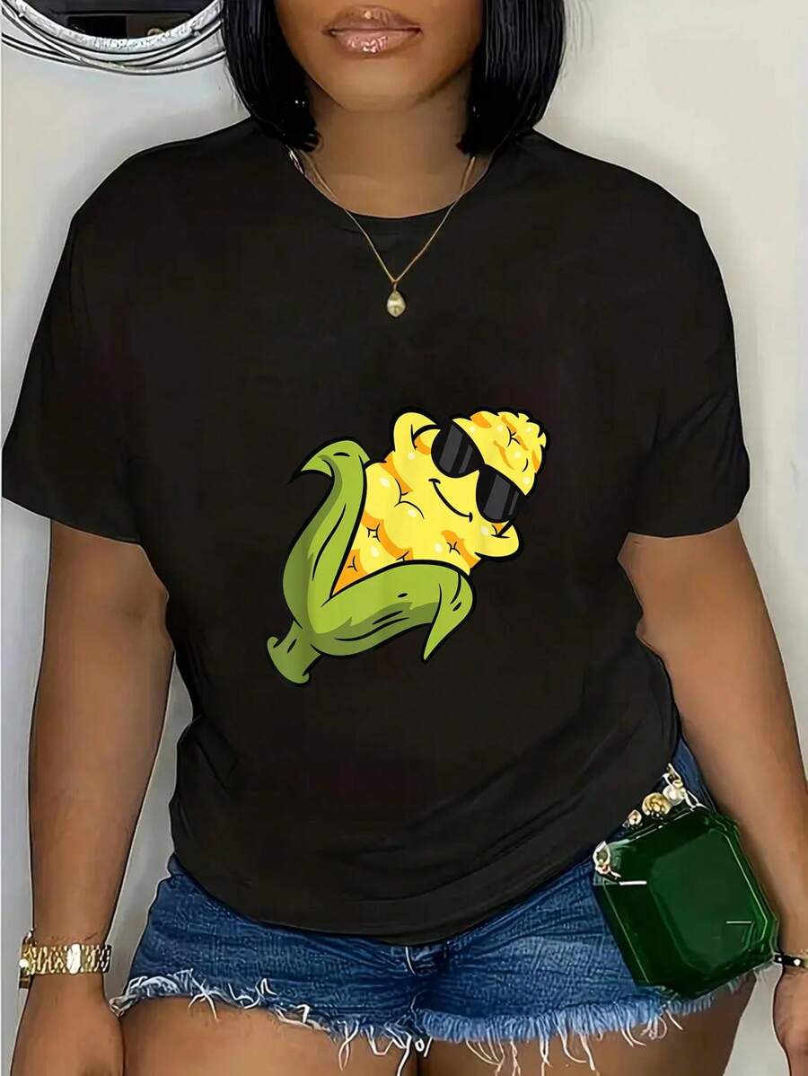 100% Cotton Cute Corn Fruit Relaxing Lazy Corn T-Shirt