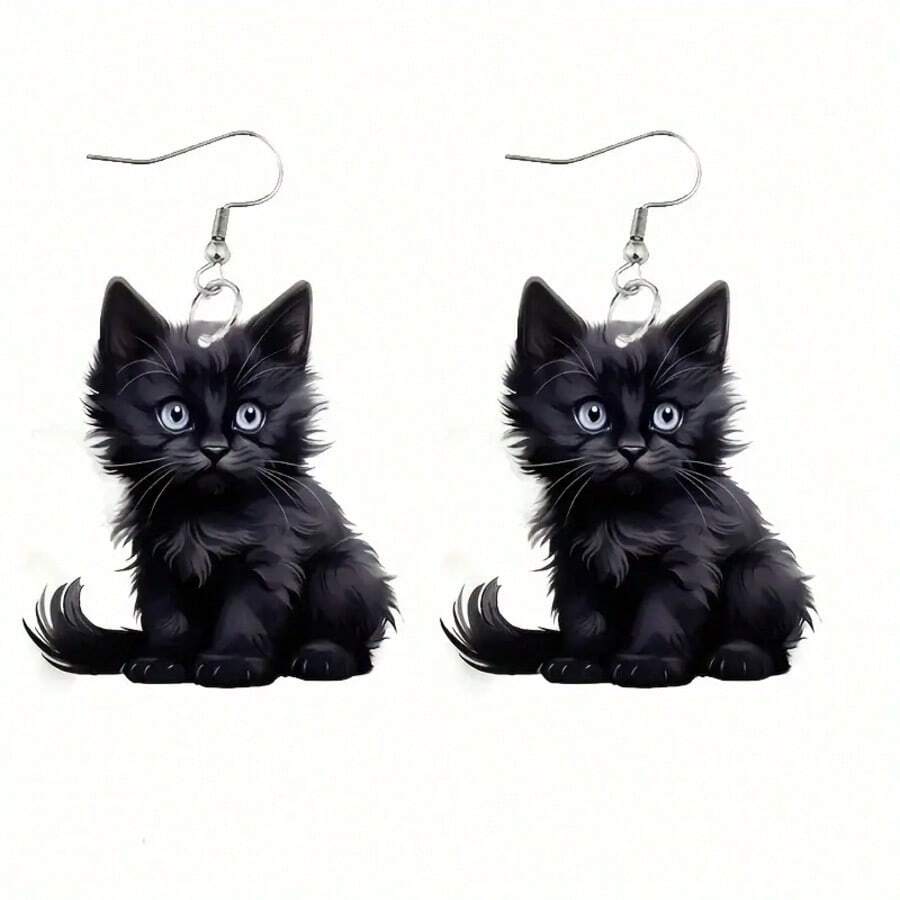 1pc Acrylic Cute Black Cat Earrings, Suitable For Travel, Party, Best Decoration, Great For Daily Wear, Best Gift For Family And Friends