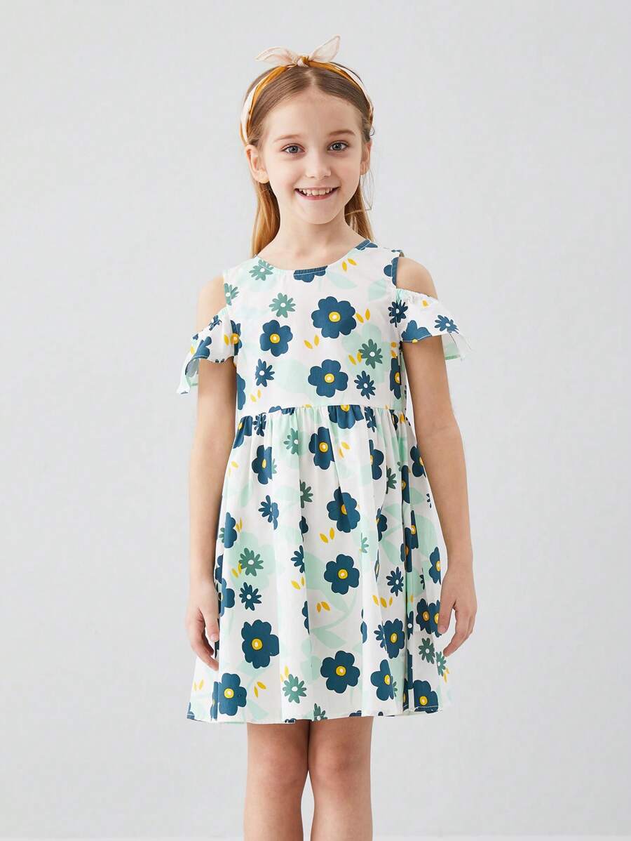 Annil Tween Girls Round Neck Short Sleeved Dress, Summer Combed Princess Dress, Sweet