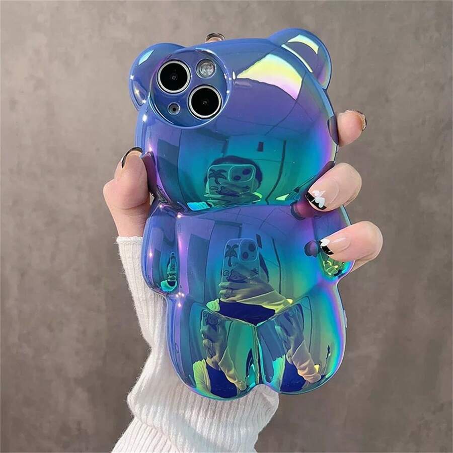 Cute Holographic 3D Bear Design Phone Case Compatible With Iphone 14 Pro Max, IPhone 13, 12Pro, 11