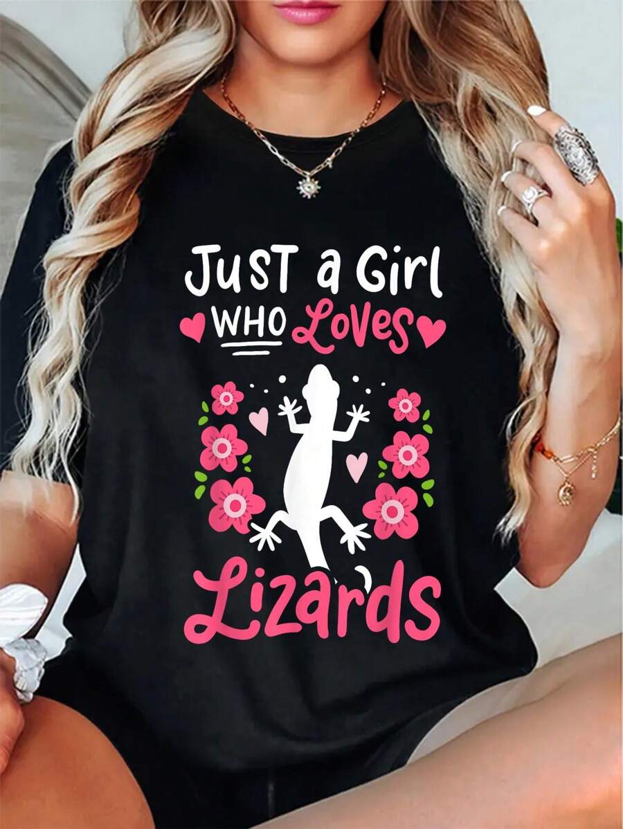 Lizard Just A Girl Who Loves Lizards Gift T-Shirt Round Neck Short Sleeve T-Shirt Women's Men's Graphic Tee