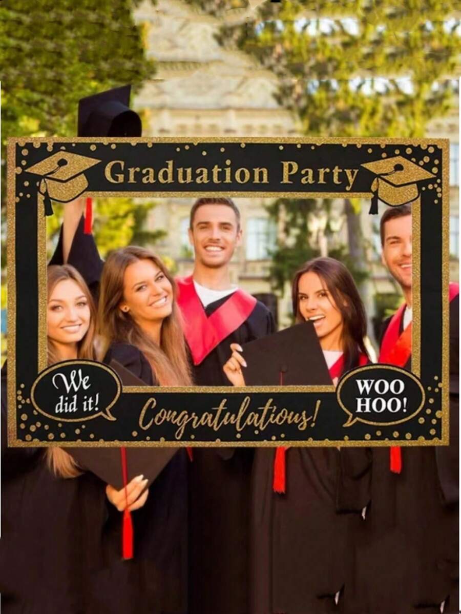 Creative Graduation Black & Gold Paper Photo Frame, Graduation Photo Stand, DIY Selfie Frame, Graduation Party Decorations, Party Gifts