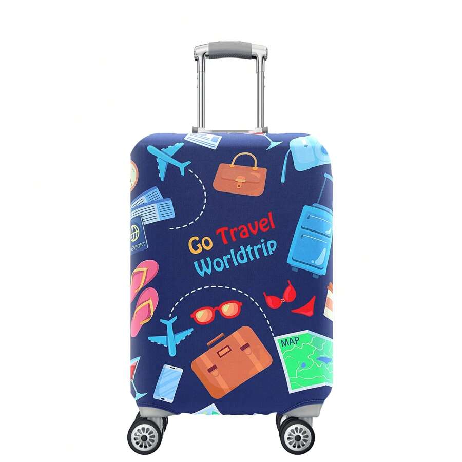 Funda protectora de equipaje, Cubierta de equipaje de viaje con cremallera ajustable para equipaje de 18 a 32 pulgadas, Elástica, a prueba de polvo y antirayones para equipaje con ruedas, con diseño de "Viaje por el mundo"