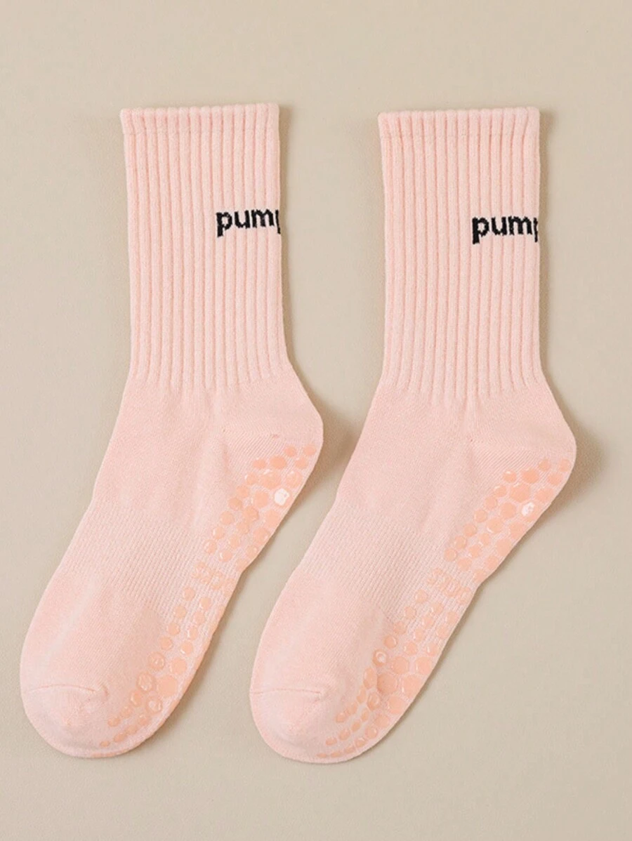 1/2pairs Yoga Socks Minimalist And Casual Solid Color Fabric Sports Socks Sweat-Absorbing Yoga Socks Mid-Calf Non-Slip Sports Socks Indoor Dance Gymnastic Pilates Socks