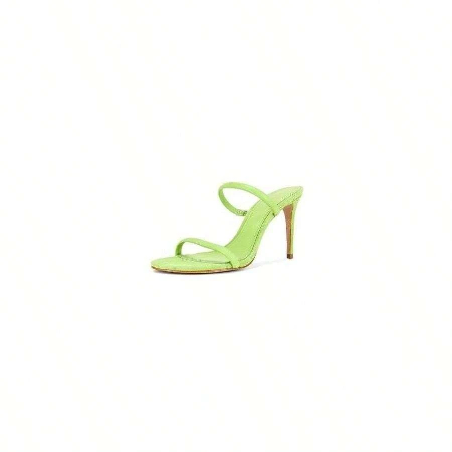 Schutz Taliah Lime Green Double Straps Slip On Open Toe Stiletto Heel Sandals