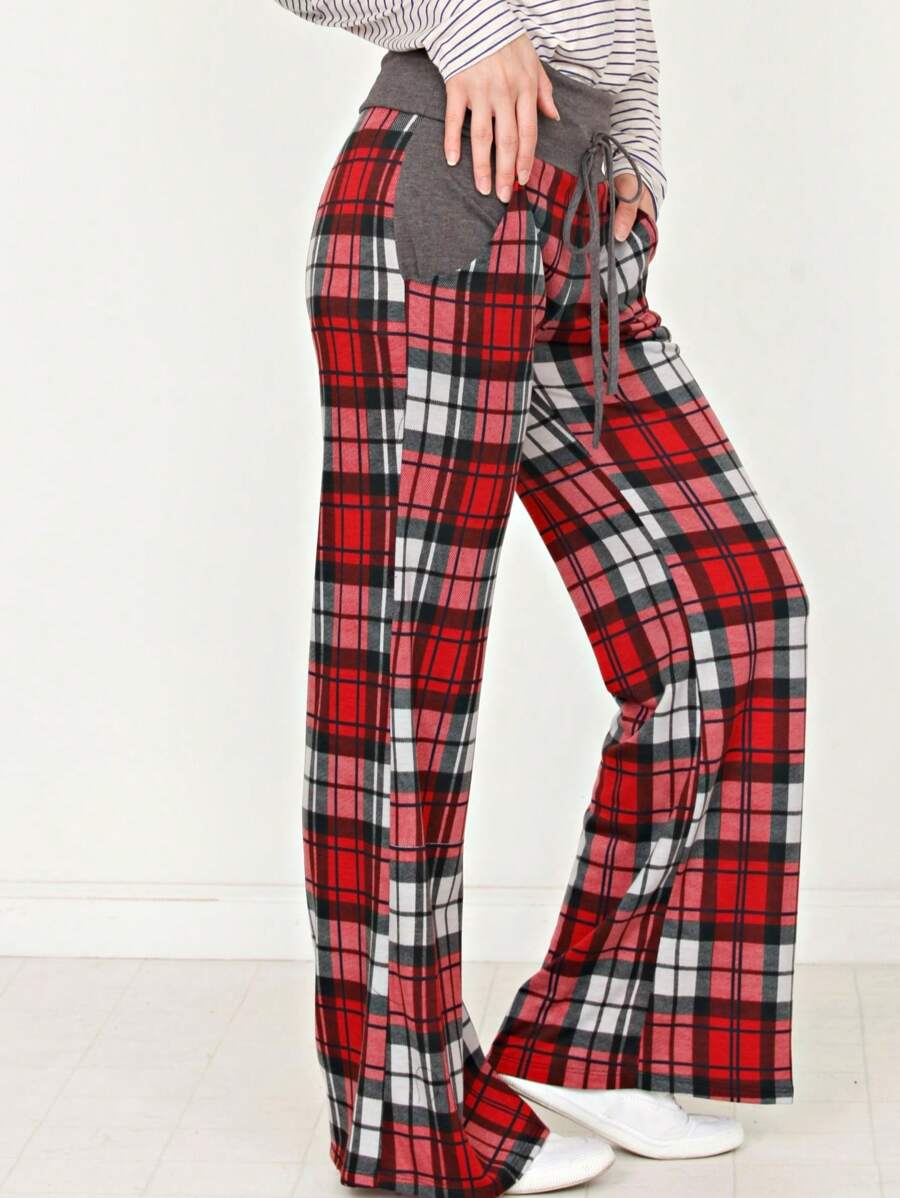 Floral Drawstring Fold Over Band Wide Leg Lounge Pants