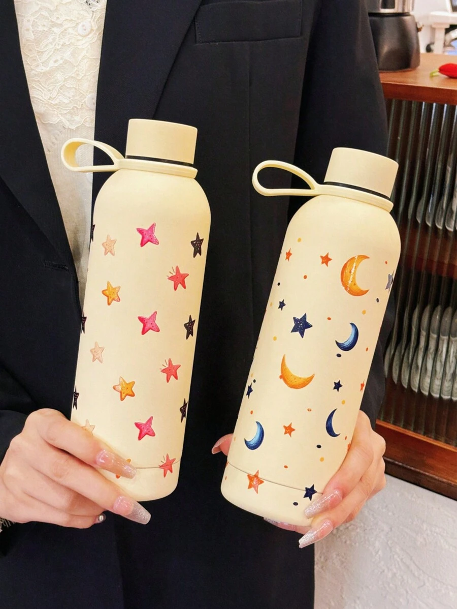 1 Stück 500ml/16.91oz Isolierbecher mit Sternen- und Mond-Motiv, hält Getränke heiß/kalt, Outdoor Sportflasche, Camping Becher, Reisebecher, Edelstahl, Auto Becher, geeignet für Schulanfang, Valentinstag, Muttertag und andere Feiertage, Geburtstagsgeschenk