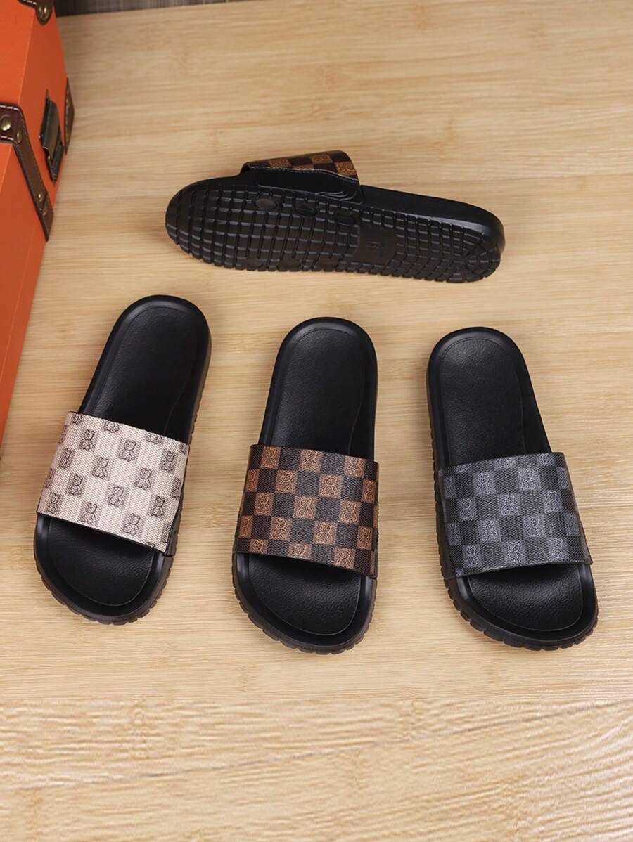 New Classic Men's Slippers, Dual-Color Plaid Pattern, Soft & Comfortable, Anti-Slip Sole, Suitable For Indoor, Bathroom, Beach, Quick-Dry, Thick-Soled, Anti-Odor EVA Men Slide Sandals