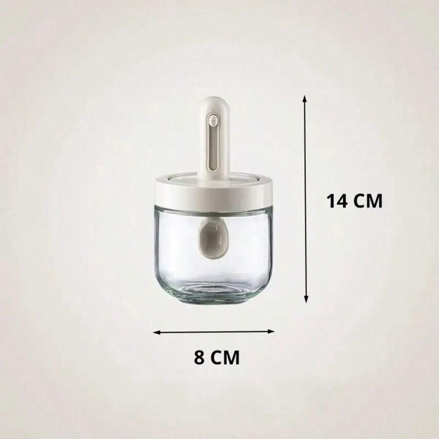 1pc Glass Seasoning Bottle With Telescopic Spoon, Salt Storage Box For Home, Leakproof And Moisture-Proof