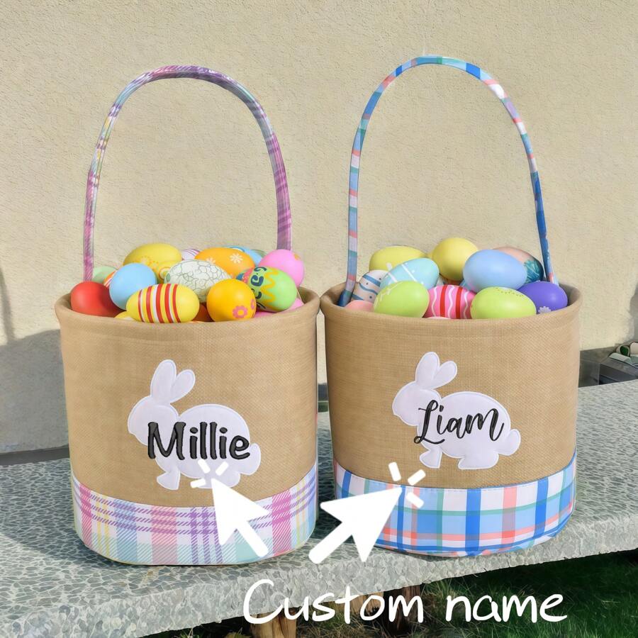 Custom Embroidered Name Easter Basket, 5pcs Striped Egg Decor Easter Bucket,Boho Vibes,Multi-Functional, ,Anti-Mold,Ornamental,Reusable,Exquisite,Stylish,High-Quality,Adorable,Modern,Custom,Unique,Personalized,Ideal Gifts For Him,Ideal Gifts For Her,Her,Boyfriend,Girlfriend,Dad,Mom,Family,Friends,Son,Daughter,Kids,Kitchen,Dining Room,Bedroom,Office,Living Room,Home,Garden,Tea Room