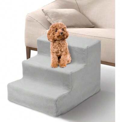 Youyijia Dog Steps 3 Steps Pet Stair Step For Bed 45x35x30cm Pet Stairs Pet Ladder With Washable Non Slip Plush Cloth Cover For Dogs And Cats (Grey)