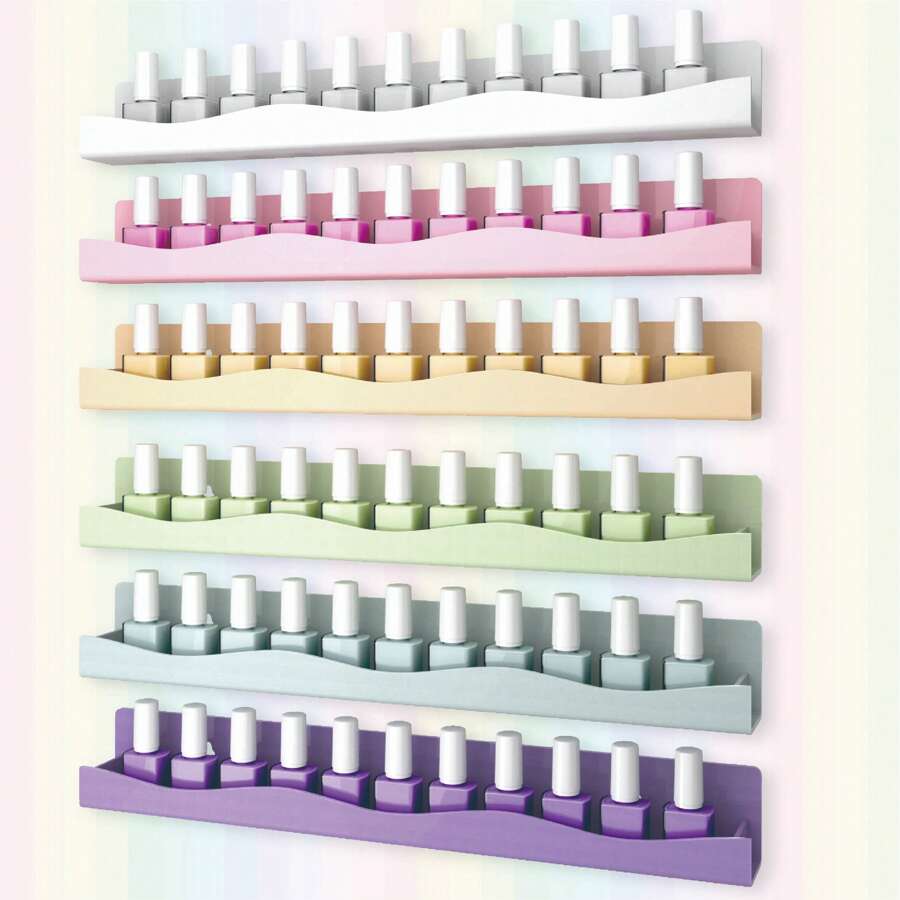 Nail Polish Wall Rack,15 Inch 6 Pastel Colors Acrylic Nail Polish Floating Shelves For 66-90 Bottles Multi-Purpose,Ideal Gift For Girls Teens,Great Display For Salons Retailers,For Holiday Beach, Bathroom Collection, Bedroom Collection, Large Capacity