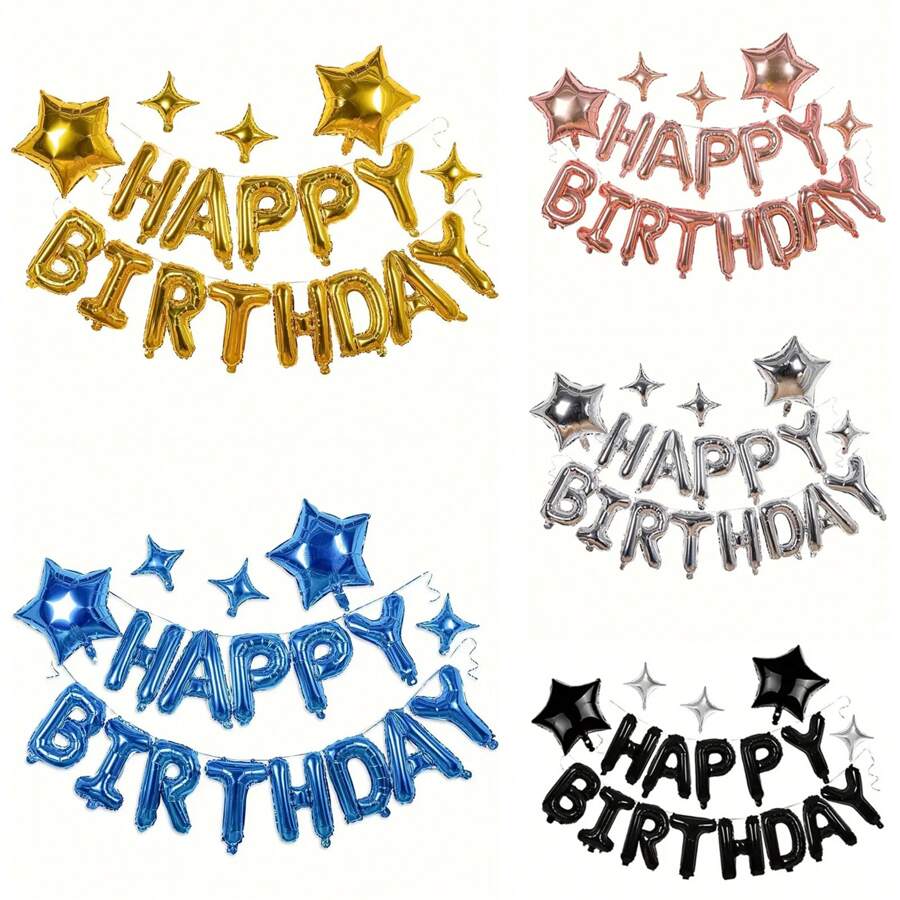 18pcs Multicolor HAPPY BIRTHDAY Letter With Star Balloon Set Birthday Party Decoration Balloons