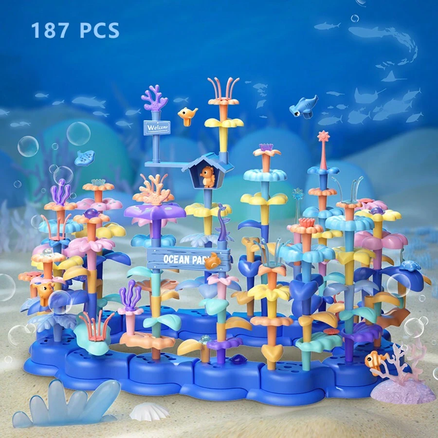 Unilabo 187 PCS Ocean Building Set, DIY Stacking Game, STEM Learning Activity For Youngsters, Assorted Colors, Ideal Present For Easter, Halloween, Thanksgiving & Christmas