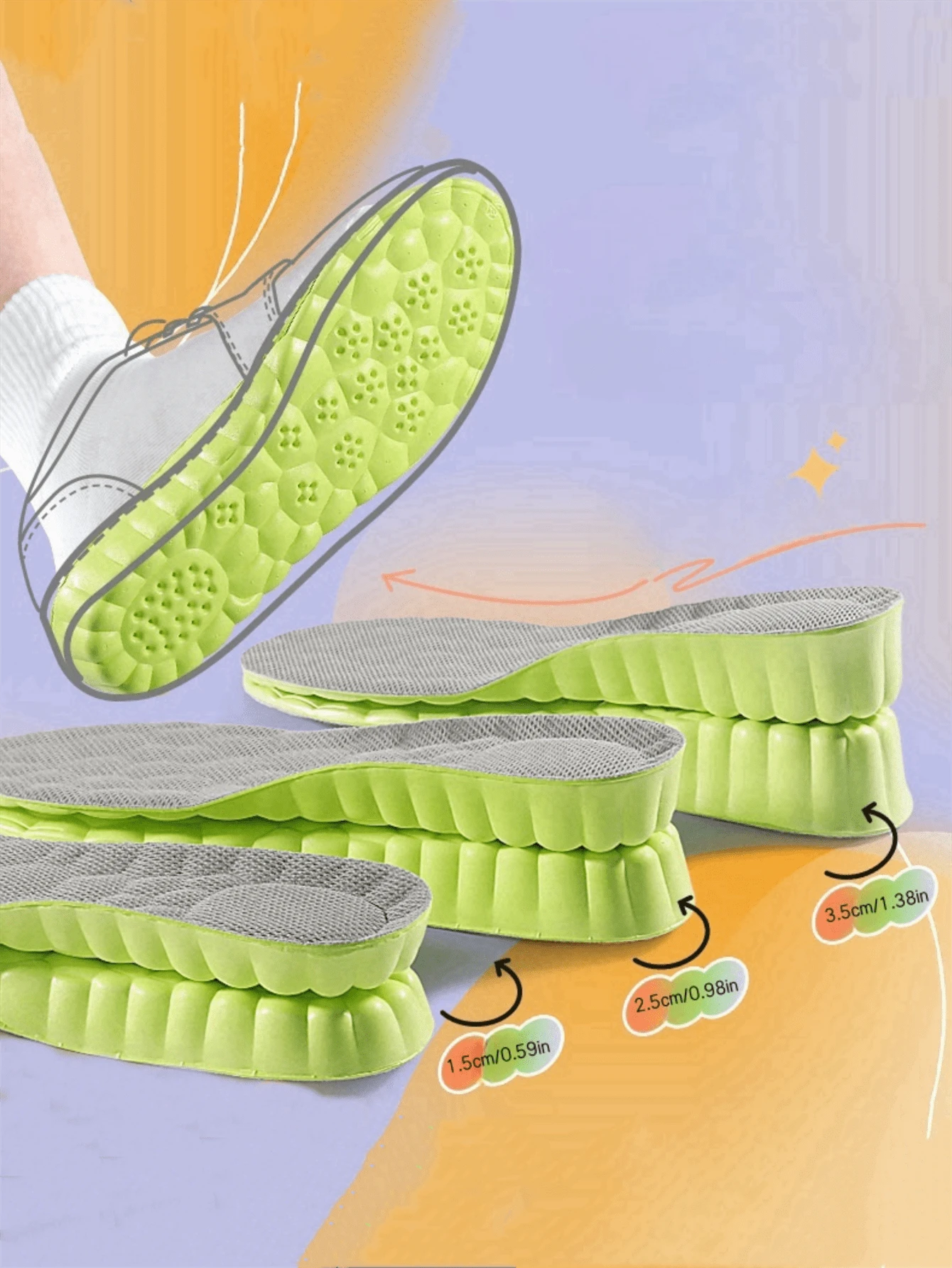 1 Pair Unisex Cloud Pattern Elevator Shoe Insoles, Breathable Shock-Absorbing Anti-Slip Full-Length Insoles, Invisible Height Increase Shoe Accessory